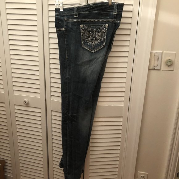 Grace in LA Easy Fit Bootcut Embroidered Embellished Denim Blue Jeans, 19 - Picture 11 of 13